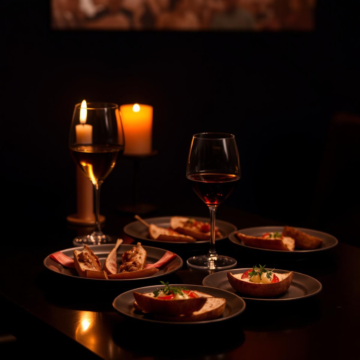 Tapas i wino przy świecach